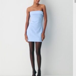 Babaton Strapless Powder Blue Mini Dress